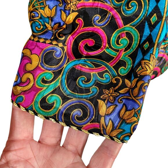 Adrianna Papell VTG Vibrant Jewel Tone Multicolor 100% Silk Print Blazer Sz 14P - Picture 4 of 7